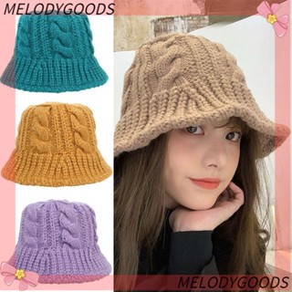 MELODG หมวกบักเก็ต ผ้าถักนิตติ้ง สีพื้น เข้ากับทุกการแต่งกาย สไตล์เรโทร