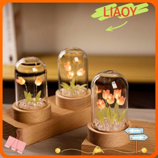 Liaoy โคมไฟตั้งโต๊ะ LED รูปดอกทิวลิป ใช้แบตเตอรี่ แฮนด์เมด สําหรับตกแต่งบ้าน DIY