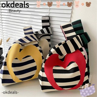 OKDEALS กระเป๋าถือลําลอง ผ้าถัก แฮนด์เมด ลายทาง