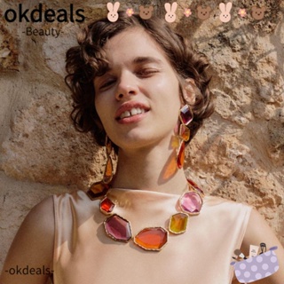 Okdeals สร้อยคอโชคเกอร์ เรซิ่นใส ทรงเรขาคณิต หลากสี สไตล์โบฮีเมียน