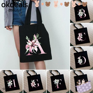 OKDEALS กระเป๋าสะพายไหล่ กระเป๋าช้อปปิ้ง ผ้าแคนวาส พิมพ์ลายตัวอักษร Lily ลําลอง