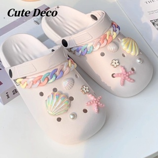 【Cute Deco】กระดุมเรซิ่น รูปการ์ตูนเปลือกหอย ปลาดาวน่ารัก DIY สําหรับตกแต่งรองเท้า Crocs