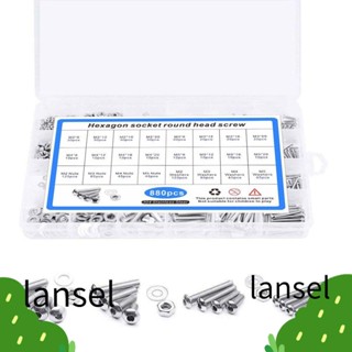 Lansel ชุดน็อต และน็อต สเตนเลส 304 8 12 16 20 มม. 880 ชิ้น|ชุดสกรูเมตริก M2 M2 M4 M5 แบบมืออาชีพ