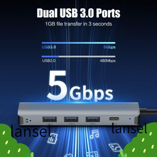 Lansel อะแดปเตอร์ฮับ USB-C Gigabit Ethernet USB C ความเร็วสูง 5 in 2 RJ45 PD 100W|Pro/ สํานักงานคอมพิวเตอร์