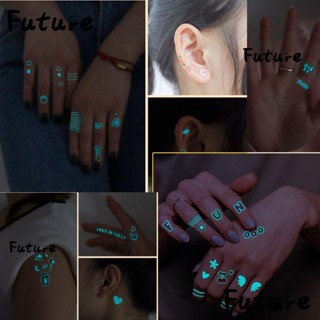 Future สติกเกอร์รอยสักเรืองแสง รูปดาว ขนนก สีฟ้า