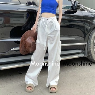 Moon  กางเกงขายาว คาร์โก้ กางเกง เชือกอเมริกันคลาสิค Cargo pants 2023 NEW fashion High quality ทันสมัย สไตล์เกาหลี A90M09B 36Z230909