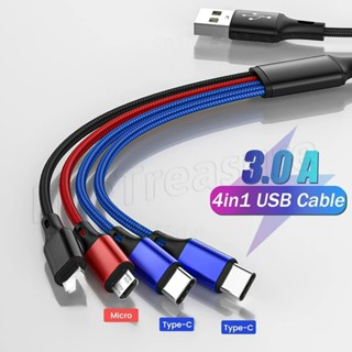 สายชาร์จ Micro USB Type C ชาร์จเร็ว 3A 4-in-1 สําหรับโทรศัพท์มือถือ Huawei