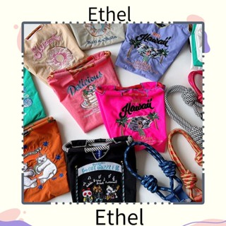 Ethel1 กระเป๋าถือ กระเป๋าสะพายไหล่ กระเป๋าช้อปปิ้ง ปักลายการ์ตูนโดนัท สีแคนดี้ สไตล์ฮาราจูกุ สําหรับผู้หญิง นักเรียน