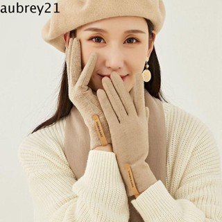 Aubrey1 ถุงมือ ผ้าวูล และผ้ากํามะหยี่ แบบนิ่ม หน้าจอสัมผัส พิมพ์ลายตัวอักษร แบบเรียบง่าย แฟชั่นฤดูหนาว สําหรับผู้หญิง