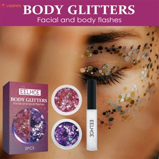 Eelhoe ทาสี Body Sequins แต่งหน้า Body Hair Stage Party Glitter Nail Art ตกแต่งเลื่อม veemm