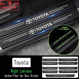 Toyota 9 ชิ้น ป้องกันรอยขีดข่วน สําหรับติดประตูรถยนต์ เรืองแสง สติกเกอร์คาร์บอนไฟเบอร์ Corolla Cross CHR Camry Wish Vios Prius Fortuner