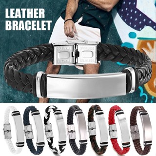 New Stainless Steel Bracelet Leather Braided Titanium Steel Leather Bracelet