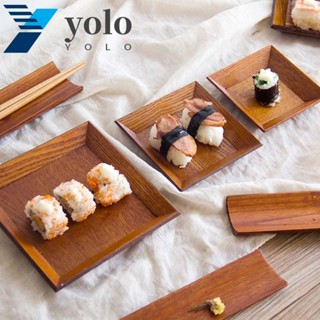 Yolo ถาดไม้ ทรงสี่เหลี่ยมผืนผ้า สําหรับใส่ซูชิ เกี๊ยว ขนมปัง ผลไม้