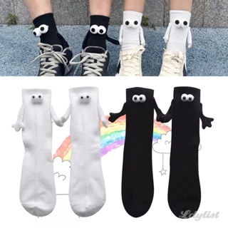 ღ 3d Hand In Hand Sock Cartoon Shape Magnetic Suction Couple Socks Mid-tube Socks Funny Creative Magnetic Attraction Hands Black White Socks