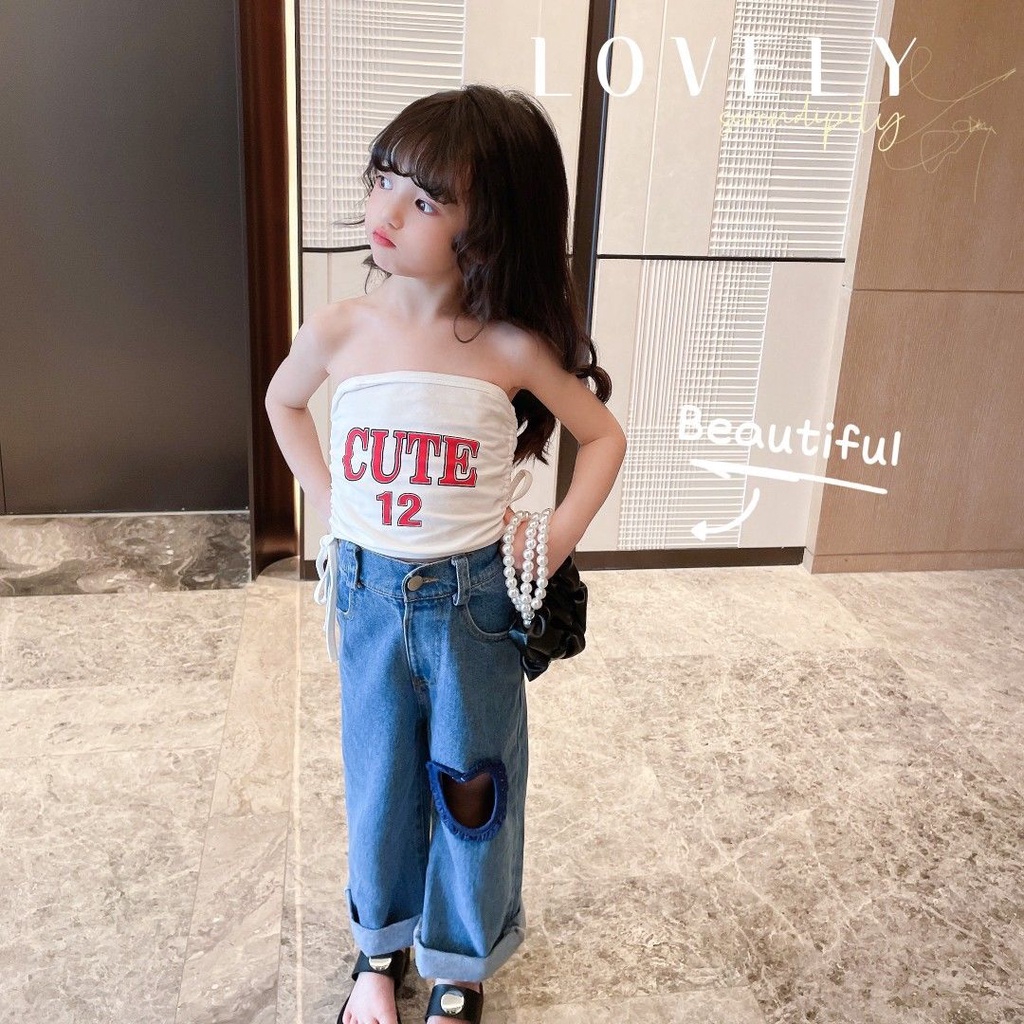 ฤดูร้อน เด็กผู้หญิง ผ้าฝ้ายแท้ เกาะอก สลิง พิมพ์ลาย แขนกุด เสื้อกั๊ก ท่อนบน สีพื้น เสื้อผ้าเด็ก