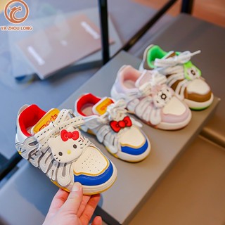 YA ZHOU LONG รองเท้าผ้าใบเด็กผู้หญิง รองเท้าลำลอง แฟชั่นเกาหลี รองเท้าผ้าใบลายการ์ตูนสุดน่ารัก