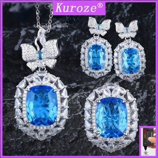 Kuroze สร้อยคอ จี้รูปผีเสื้อ ประดับเพชร สีฟ้า หรูหรา