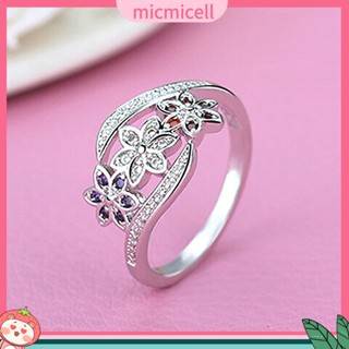 Mic_ Cubic Zirconia แหวนนิ้ว ฝังเพทาย ลายดอกไม้ หรูหรา สําหรับปาร์ตี้