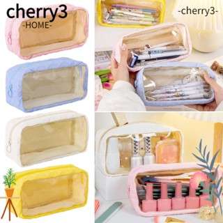 Cherry3 กระเป๋าดินสอ กระเป๋าเครื่องเขียน แบบใส มีซิป ความจุขนาดใหญ่