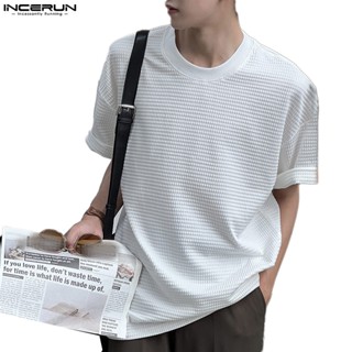 Incerun เสื้อยืดแขนสั้น พิมพ์ลายวาฟเฟิล สําหรับผู้ชาย