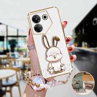 ใหม่ เคสโทรศัพท์มือถือนิ่ม ลายการ์ตูนกระต่ายน่ารัก 3D พร้อมสายคล้องมือ และที่ตั้งวาง สําหรับ Tecno Camon 20 Pro Premier Spark Go 2023 10C 10 Pro POVA 4 4G 5G