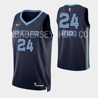 【คุณภาพสูง】ใหม่ ของแท้ NBA Memphis Grizzlies Icon Edition Deep Blue สําหรับผู้ชาย 2022-23 #24 เสื้อกีฬาแขนสั้น ลายทีม Dillon Brooks Swingman