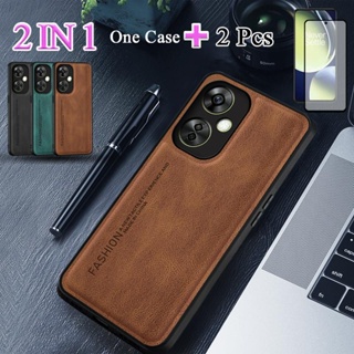 2 IN 1 เคสโทรศัพท์มือถือหนังแกะ พร้อมฟิล์มเซรามิค กันรอยหน้าจอโค้ง สําหรับ OnePlus Nord CE 3 Lite 5G