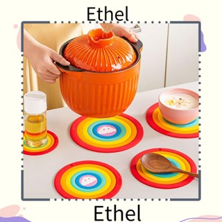 Ethel1 แผ่นฉนวนกันความร้อน กันลื่น สีรุ้ง ทําความสะอาดง่าย สําหรับวางแก้วน้ํา บนโต๊ะอาหาร ตกแต่งบ้าน ห้องครัว