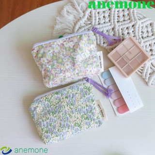 Anemone กระเป๋าเครื่องสําอาง กระเป๋าสตางค์ พิมพ์ลายดอกไม้ กันฝุ่น สีม่วง เหมาะกับการเดินทางกลางแจ้ง