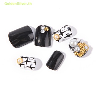 Goldensilver เล็บปลอมอะคริลิค สไตล์ฝรั่งเศส สําหรับตกแต่งเล็บ 24 ชิ้น