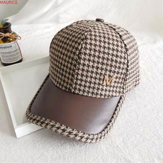 Maurice Houndstooth หมวกเบสบอล หัวเข็มขัดโลหะ สีดํา ปรับได้ สไตล์เกาหลี อังกฤษ ของขวัญฤดูใบไม้ร่วง ฤดูหนาว สําหรับผู้หญิง