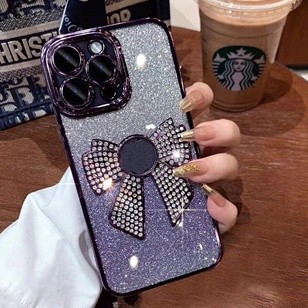 i สวยมาก เคสโทรศัพท์มือถือนิ่ม ไล่โทนสี ประดับโบว์  เพชร พร้อมฟิล์มเลนส์ สําหรับ compatible for iPhone 11 13 pro max 14