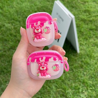 เคสหูฟังบลูทูธ ลายหมีสตรอเบอร์รี่ 3D สําหรับ Airpods 1 2 Pro 3 Pro2