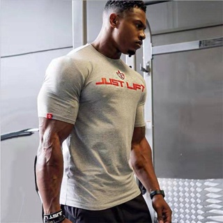 Cotton Sports T-shirt Mens Fitness Short Sleeve Large Size round Neck High Elastic Breathable Casual Top Half Sleeve New bkSm