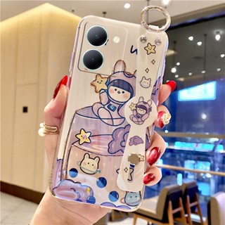 เคสโทรศัพท์มือถือ TPU แบบนิ่ม ลายการ์ตูน พร้อมสายคล้องมือ สําหรับ VIVO Y36 Y78 Y27 V27 V27e Y02T Y02 Y22 Y22S Y16 Y35 Y77 V25 Pro V25e 5G 4G