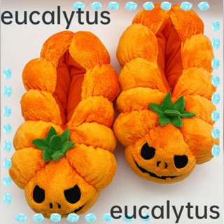 Eucalytus1 รองเท้าแตะ พื้นนิ่ม แบบหนา ลายการ์ตูนฟักทอง ให้ความอบอุ่น เหมาะกับเทศกาลฮาโลวีน สําหรับบ้าน