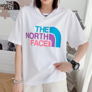 Thenorthface เสื้อยืดแขนห้าส่วน ผ้าถัก ลายโลโก้ สีตัดกัน ของแท้ 100% สําหรับผู้หญิง