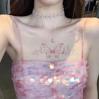 Spot# sweet cool hot girl pink flame butterfly tattoo sticker fantasy fresh fairy cute clavicle chest goddess sexy 8jj