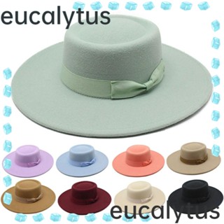 Eucalytus1 หมวกโบวเวอร์ ปีกกว้าง ประดับโบว์ สไตล์เรโทร สําหรับผู้หญิง