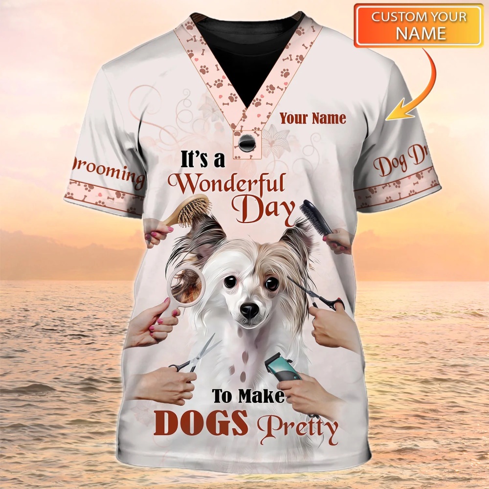 Pet Grooming Shop ที่กําหนดเองชื่อและโลโก้ T เสื้อผู้หญิงชุดลําลอง Tees สุนัข Groomer ส่วนบุคคลเสื้อสวมหัว Plus ขนาด 6XL