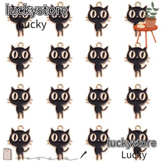 Lucky จี้รูปการ์ตูนแมวน่ารัก โลหะผสม สีดํา 15*19 มม.