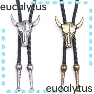 Eucalytus1 สร้อยคอหนัง PU จี้หัววัว โลหะผสม สไตล์วินเทจ แฟชั่น สําหรับผู้ชาย และผู้หญิง