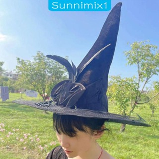 [Sunnimix1] หมวกแม่มด คอสเพลย์ ปีกกว้าง ผ้าสักหลาด สีดํา สําหรับปาร์ตี้ฮาโลวีน