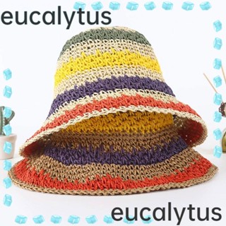 Eucalytus1 หมวกฟางกันแดด สีรุ้ง แฟชั่นฤดูร้อน