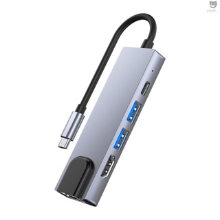 5-in-1 ฮับ USB C Type C อเนกประสงค์ พร้อมพอร์ตพาวเวอร์ 4K@30Hz H*M*+ USB3.0+USB3.0+RJ45+87W