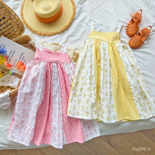 Korean childrens clothing broken stitching girls dress 2023 Summer Childrens foreign suspender skirt princess skirt wholesale FFIR