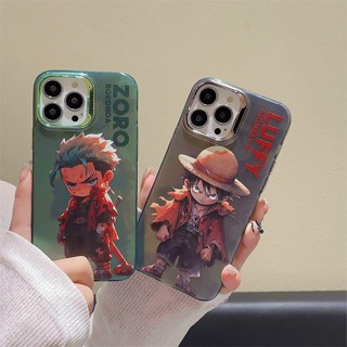 เคสแข็ง เคสไอโฟน iPhone 14 Pro Max iPhone 13 Pro Max iPhone 12 Pro Max iPhone 11 Cute Cartoon วันพีซ Roronoa Zoro โซโล &amp; Monkey D Luffy ลูฟี่ Electroplating Design Hard Case