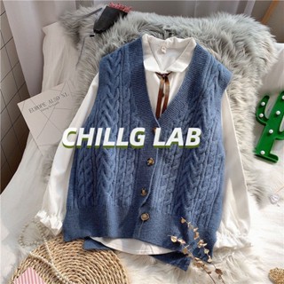 CHILLG LAB ท็อปส์ซูของผู้ชายเสื้อกันหนาวเสื้อกั๊กแจ๊กเก็ตหลวมใหม่ฤดูใบไม้ผลิและฤดูใบไม้ร่วงเสื้อกั๊กเสื้อกั๊กไหล่เสื้อคาร์ดิแกนถักแขนกุด