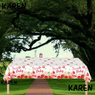 Karen ผ้าปูโต๊ะพลาสติก ทรงสี่เหลี่ยม ลายสตรอเบอร์รี่ สีชมพู ใช้แล้วทิ้ง ทนทาน 54*108 นิ้ว สําหรับตกแต่งบ้าน 3 แพ็ก