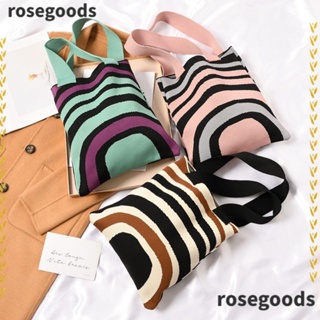 Rosegoods1 กระเป๋าถัก กระเป๋าช้อปปิ้ง นํากลับมาใช้ใหม่ได้ สําหรับผู้หญิง